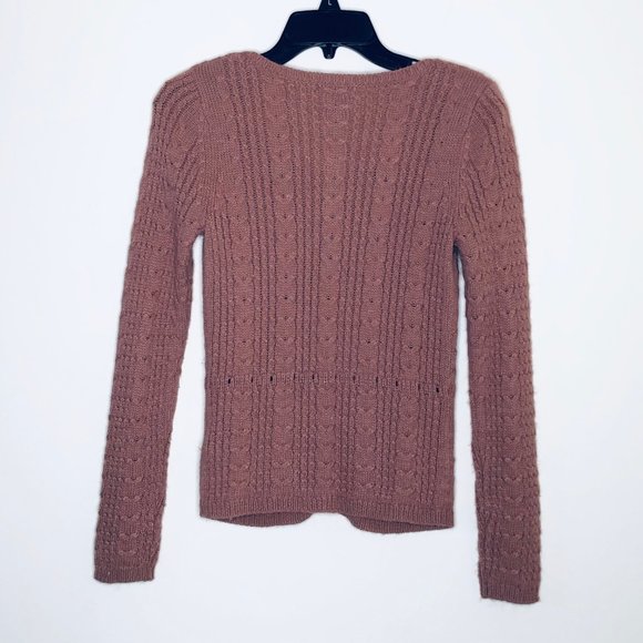 H&M | y2k Dusty Pink Cardigan Cable Knit Pocket Sweater Button Front Long Sleeve - Picture 3 of 5